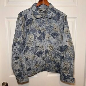 Bedford Fair Denim Women's Tapestry Jacket XL Floral Pockets Vintage Gem Buttons